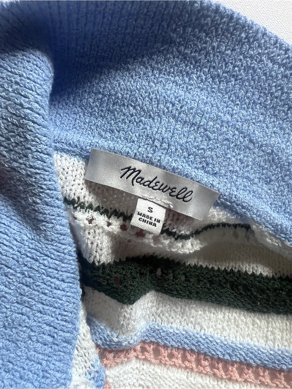 MADEWELL Textural-Stitch Johnny Collar Sweater peri blue multi stripe small - Picture 6 of 6